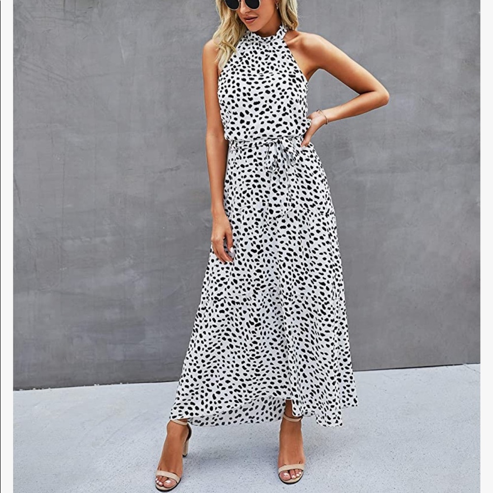Halter Neck Sleeveless Floral Long Maxi Dress Backless Loose Ruffle Sundress
